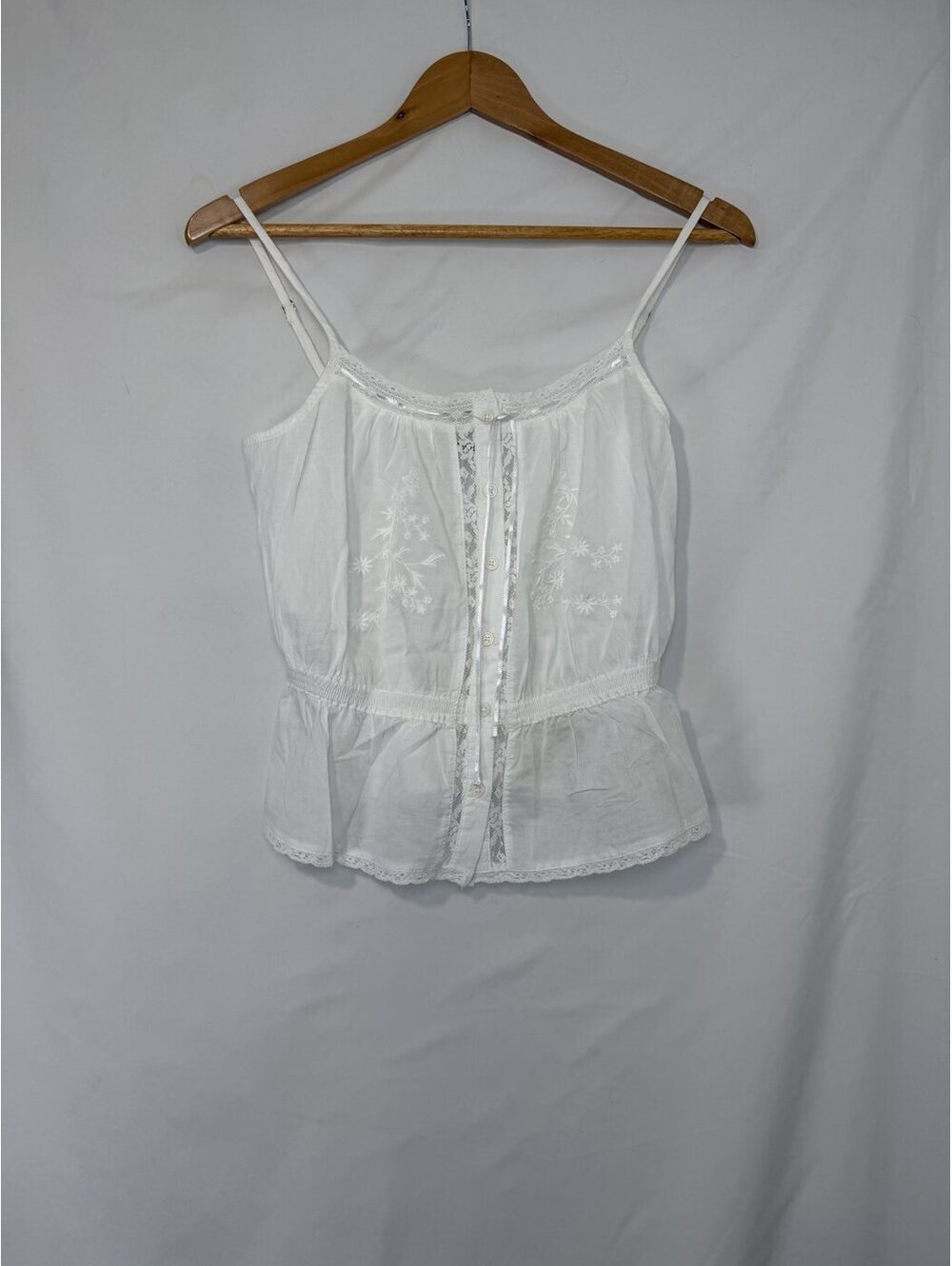 Universal Thread White Lace Trim Embroidered Cotton Cami Peplum Hem Size XS